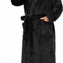 Mens Robe with Hooded, Full Length Thickened Plush Robe Big and Tall Bathrobe
,L/XL