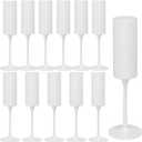 12 Pack Champagne Flutes, 6 OZ Plastic Wine Glasses - Reusable, Elegant for Wedding Reception, Birthday, Toasting, Parties - Vintage Mimosa Stemware with Long Stem, Party Bar Supplies, Vibrant White