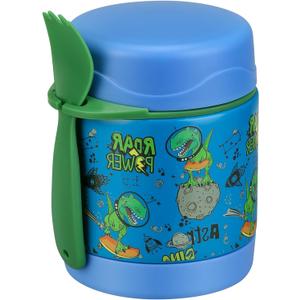 Howeemo 10oz Soup Thermo for Hot Food Kids,Lunch Thermo Kids Food Jar with Spoon Hot Insulated Food Containers,Leak Proof Stainless Steel Wide Mouth Lunch Food Thermo Jar for School(Blue-Dinosaur)