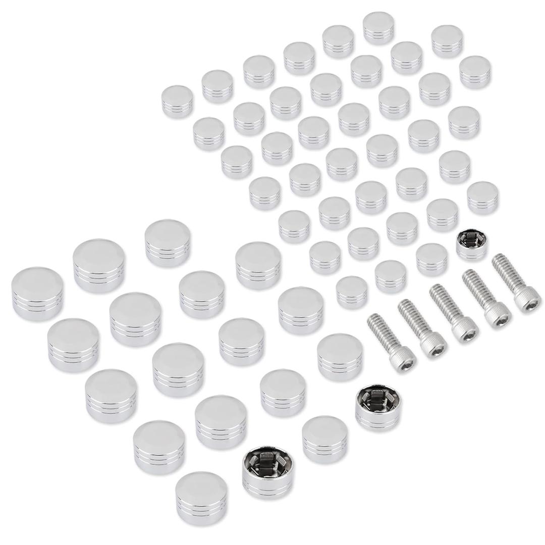 75 PCS Standard Aluminum Bolt Cover Kit, Screw Caps Cover Engine/Transmission/Primary Bolt Heads for Harley All FL Models 2007-UP,for Street Glide/Road King/Road Glide/Electra Glide,Chrome