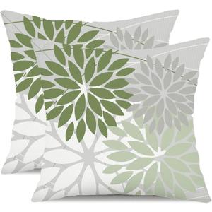 DFXSZ Outdoor Throw Pillow Covers 16x16 Inch Set of 2 Waterproof Spring Summer Geometric Elegant White Green Outdoor Pillow Covers for Patio Funiture Garden Couch 158D16