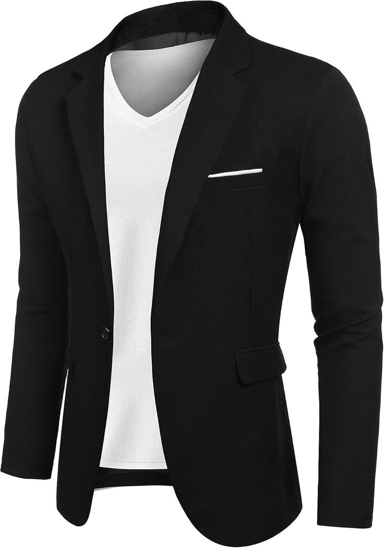 COOFANDY Men's Blazer Casual Sport Coats Slim Fit One Button Suit Jacket Lightweight Sports Jacket (Large, Dark Black)