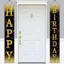 Happy Birthday Banner, Black Gold Birthday Porch Sign - 71x12 Inch Birthday Party Decorations for Men, Women, Boys & Girls, Photo Booth Backdrop