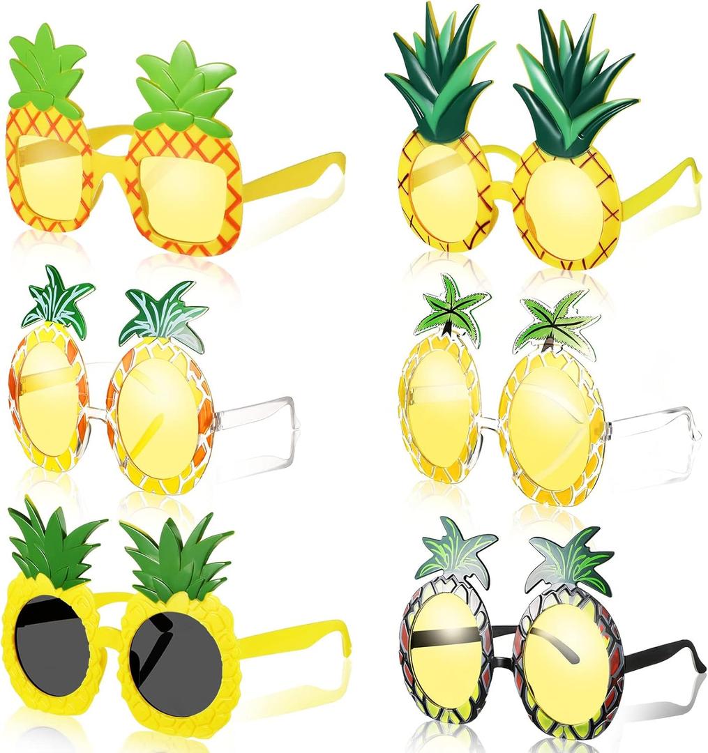 Sratte 6 Pairs Pineapple Sunglasses Novelty Sunglasses Tropical Pineapple Glasses Hawaiian Fruit Shape Glasses Favors for Summer Beach Luau Theme Accessories