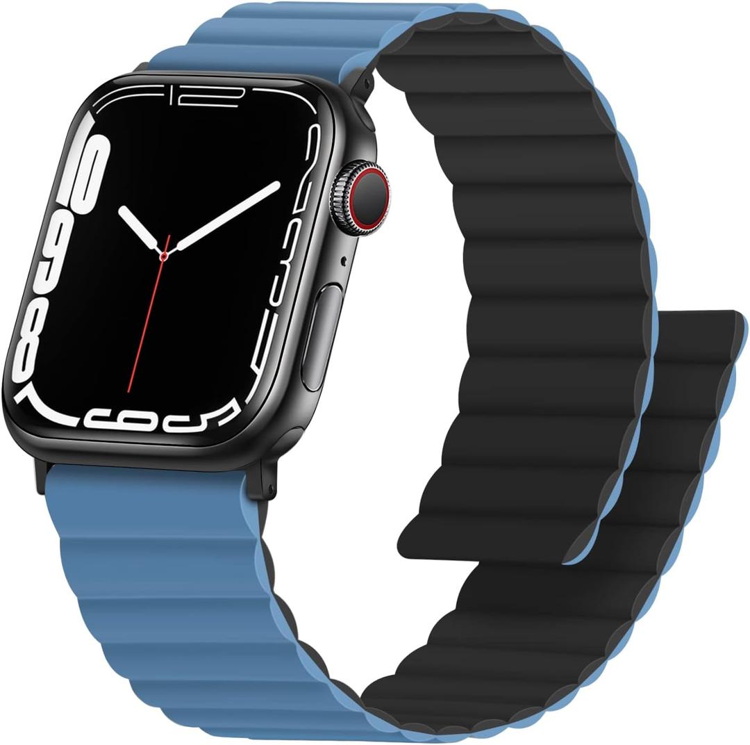 Anlinser Magnetic Bands Compatible with Apple Watch Band 49/46/45 44/42/41/40/38mm, Women Men Double Side Reversible Strap for iWatch Ultra 3-1 Series 11/10/9/8/7-1 SE(49/46/45/44/42,Black/Blue)
