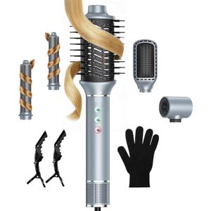 Jiggl 5 in 1 Hot Air Multi Styler: Auto Wrap Curler & High Speed Hair Dryer Brush Set with Negative Ion - No Heat Damage/Fast Drying/Curling/Smoothing/Volumizing - for All Hair Types(Blue)