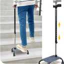 Stair Climbing Cane Half Steps for Stairs Lifts Seniors Elderly Stair Cane Walking Aids for Stability 4 Prong Base Adjustable Sticks Stair Helper Assist Devices Mobility Aids Equipment - Black