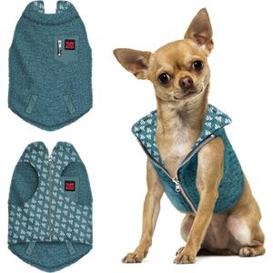 Tuff Pupper Reversible Fleece Sweater Vest for Dogs | Lightweight Comfortable Insulated Jacket | Front Zip Closure | Machine Washable | Built-in Leash Hole | Sizes for All Breeds (Small, Teal)