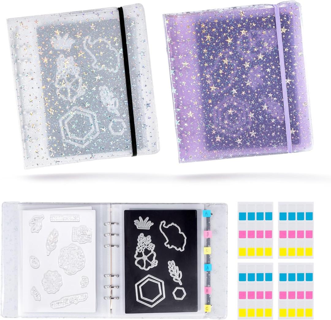 60pcs Magnetic Sheets and Storage Bags for Stamps and Dies Storage with Album Pocket, Die Cut Storage Set for Storage Die Cutting, DIY Scrapbooking, Card Making Supplies (Purple& White)