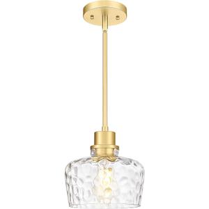 Emak Gold Pendant Lights Kitchen Island, 8 Inch Hammered Glass Pendant Light Fixtures, Modern Hanging Lights for Kitchen,Dining Room, Bathroom, PL122-GD-HG