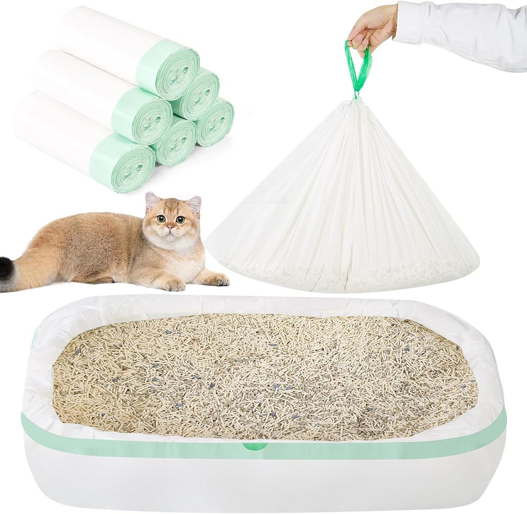 60 Count 36"x18" Large Litter Box Liners,XL Jumbo Drawstring Extra Thick Cat Litter Bags,Extra Durable Cat Litter Bags for Pet Supplies