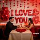 2 x 67PCS Valentines Day Party Decorations -16inch I Love You Balloons and 18inch Heart Balloons & Red Glitter Heart Garland for Wedding, Anniversary, Proposal, Romantic Decor