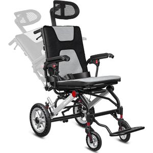 Reclining Transport Wheelchairs for Adults Lightweight Foldable Transport Chair with Telescopic Handle, Portable Folding Travel Transfer Wheel Chairs for Seniors