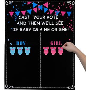 Gender Reveal Party Supplies - 54 Voting Stickers & Large Poster for Baby Shower Games, Boy or Girl Reveal Decorations, Pink & Blue Theme