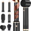 5 in 1 Hair Dryer Brush Hot Air Curling Brush Negative Ion Air Styler Multi Function Blow Dryer Brush with Curling Wand, Straightening Brush, and Volumizing Hot Air Brush for All Hair Types, Black