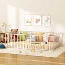 Twin Size Floor Bed Frame, Metal Montessori Platform Bed with Safety Guardrails Fence 774121 Easy Assembly for Bedroom Playroom (White)