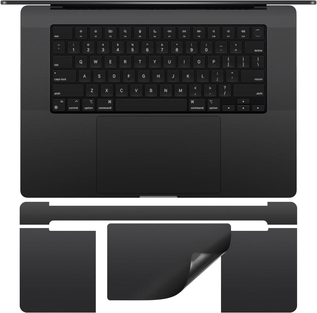 CaseBuy Palm Rest Protector Vinyl Skin Stickers(3 in 1) for 2024 2023 M4 M3 Pro/Max MacBook Pro 16 inch A2991 A3403 A3186 with Touch-ID Scratch-Resistant Keyboard Cover -Space Black