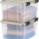 IRIS USA 44 Qt Storage Bins with Gasket Seal Lid, 2 Pack - BPA-Free, Heavy Duty Moving Containers Tight Latch, Weather Proof Tote, WEATHERPRO - Clear/Chrome