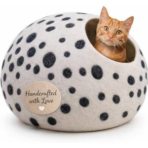 Luxurious EcoFriendly Merino Wool Cat Cave Bed  Foldable Hideaway Pod for Indoor Cats  Premium Felt Kitten Beds  Covered Cat House for Ultimate Cozy Comfort by Woolygon