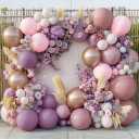 Dusty Purple Pink Balloon Garland Double Stuffed Boho Lavender Sand White Balloon Pastel Pink Lilac Gold Balloons Arch Kit for Wedding Birthday Bridal Baby Shower Floral Butterfly Party Decoration