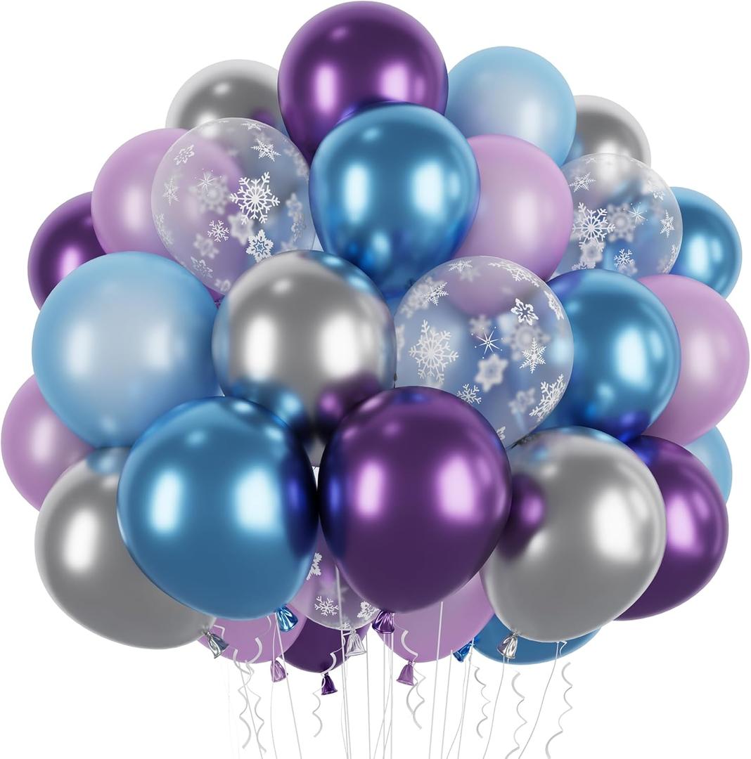 2 x 60pcs Snow Balloons - 12 Inch Purple & Blue Latex Helium Balloons for Birthday Party Arch Garland Kit - Boys & Girls Themed Decorations