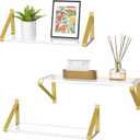 Clear Shelves, Gold Floating Shelves Wall Mounted Set of 3, 8mm Transparent Acrylic, Invisible Wall Shelves for Bedroom, Living Room, Bathroom, Kitchen, Office Display Decor (15in)