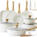 SENSARTE Nonstick Ceramic Cookware Set 23-Piece, Healthy Pots and Pans Set, Non-toxic Kitchen Cooking Set with Stay-Cool Handles, Silicone Utensils and Pot Protectors, PFAS & PFOA Free (Medium, White)