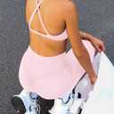 Lacozy Sports Bras for Women Criss Cross Back V-Neck Wireless Padded Yoga Workout Crop Top Strappy Tank Light Pink M (M)