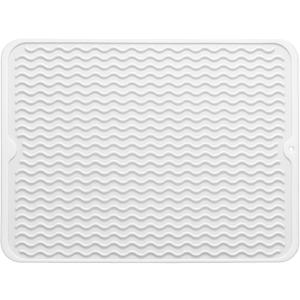 Silicone Dish Drying Mat for Multiple Usage,Easy clean,Eco-friendly,Heat-resistant Silicone Mat for Kitchen Counter or Sink,Refrigerator or drawer liner White L 16 inches x 12 inches