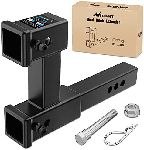Nilight Dual Hitch Extension with Bolt Nut Kit Fits for 2 inch Receiver Extender to 10" Max Length Adjust 7-1/2 inch Riser or Drop 4,000 lbs GTW