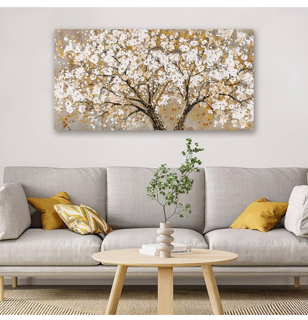 Canvas Wall Art Decor Large Canvas Wall Pictures For Living Room Tree of Life Wall Art Decor Fall Textured Wall Art Autumn White Wall Art Prints Large Art Work For Bedroom Office Kitchen Wall Decor 29"x58"