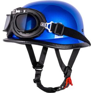 Helmet Half Shell German Motorcycle Helmet with Cycling Glasses - DOT Approved (Large, Blue)