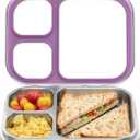 HOMEKOL Stainless Steel Bento Lunch Box, 3-Compartment Leak-Proof Lunch Container for Kids & Adults, BPA/BPS-Free 304 Metal Food Box, Dishwasher Safe, Clear Tritan Lid, Purple (Not Insulated)