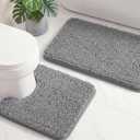 Bathroom Rugs Sets 2 Piece, Ultra Absorbent Chenille Non Slip Bathroom Mat Set - 16'' x 24'' U-Shaped Contour Toilet Rug & 24'' x 21'' Extra Soft Plush Bath Mat - Machine Washable, Grey