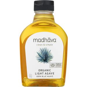 MADHAVA Organic Light Agave, 100% Pure Organic Blue Agave Nectar | Natural Sweetener, Sugar Alternative | Vegan | Organic | Non GMO | Liquid Sweetener | 23.5 Ounce
, Best By: 03/24/28