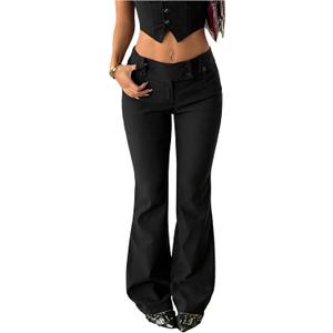 Milumia Women's Flare Leg Bell Bottom Dress Pants Old Money Low Waist Wide Waistband Work Office Trousers (Black, S)