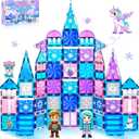 Princess Castle Magnetic Tiles 112PCS with 4 Dolls 2 Stairs & Magnetic Art Decors Kit, Diamond Blocks Magnet Tiles for Kids 3-5 4-8-12, Magnet STEM Princess Toys for 3 4 5 6 7 8+ Girls Kids Xmas Gifts