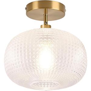 Gold Semi Flush Mount Ceiling Light Fixture,Hallway Light Fixtures,Sloped Ceiling Light Fixture,Globe Glass Ceiling Fixture,Vintage Ceiling Lamp,Farmhouse Lighting for Bathroom Entryway Bedroom