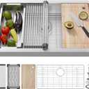 33 Undermount Kitchen Sink, 33x19 Stainless Steel Sinks 16 Gauge Deep Single Bowl WorkstationUnder Counter Kitchen Sink with Built-in Accessories