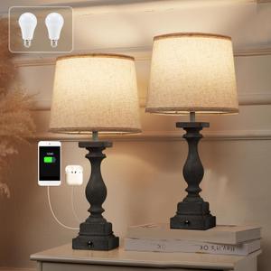 Upgraded Touch Lamps for Bedroom Set of 2,Bed-Side Table Lamps with 2 USB Ports, Bedroom Lamps with 3- Way Dimmable,23" Tall Table Lamps for Living Room/Night-Stand, Bonus 2 Bulbs (Black-2 packs)