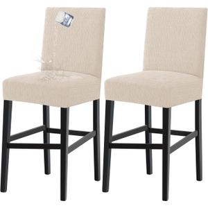 Turquoize 100% Waterproof Bar Stool Cover Stretch Washable Barstool Seat Covers Set of 2, Removable Bar Chair Covers with Backs, Counter Height Chair Cover for Kitchen Dining Room Cafe (2, Ivory)