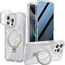 Magnetic Privacy Case for iPhone 15 Pro Max [DIY Glitter Cardstock] [Invisible Magnetic Kickstand] Built-in Anti Peep Screen Protector, Camera Protection Full Body Glitter Case for Women - Clear