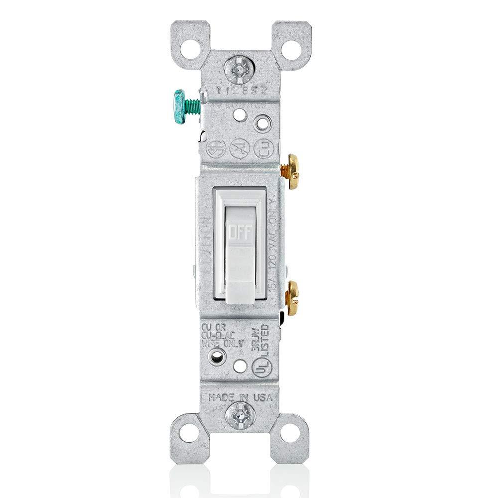 Leviton 15 Amp, 120 Volt, Toggle Framed Single-Pole AC Quiet Switch, Residential Grade, Grounding, 10-Pack, 1451-2WM, White