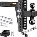 Adjustable Trailer Hitch -Drop Hitch-Tow Hitch FITS 2.5 inch Receiver-8inch Drop/Rise, 2" & 2-5/16" Ball Hitches for Trucks, 22,000 LBS GTW, Trailer Hitches with Anti-Theft Pin, Black