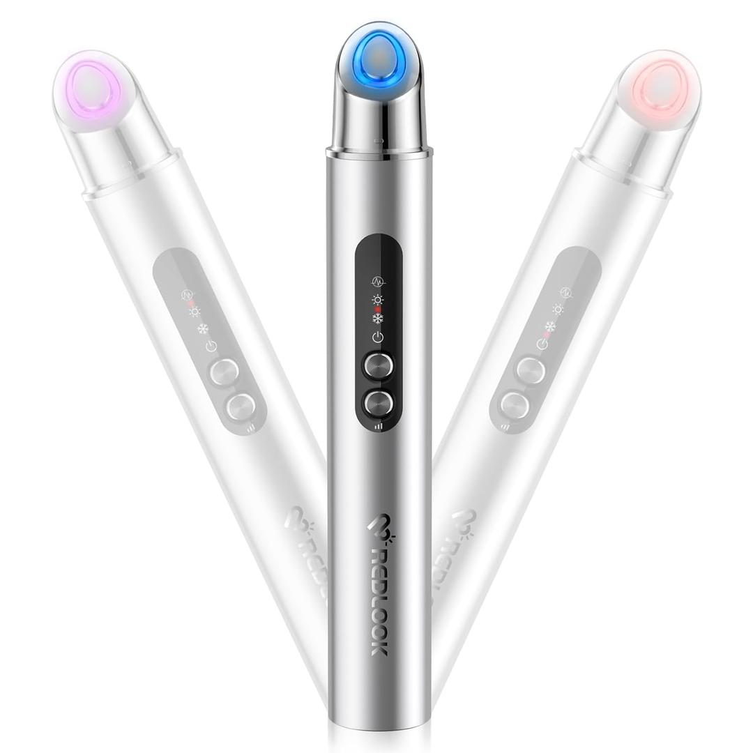 REDLOOK Depuffing Wand - Multi-Mode Cold & Heat Eye with Massager,At Home Face Roller Tool, Beauty Wand for Puffiness Reduction, Dark Circles, and Let The Skin Be Full of Radiance - Silver