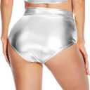 Women's Metallic Booty Shorts Shiny High Waisted Rave Dance Festival Bottoms (Silver, M)