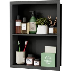 Stainless Steel Recessed Medicine Cabinet 14''*18'', Rust-Proof Metal Wall Niche, in Wall Shower Niche Shelf Insert Replacement, Recessed Medicine Cabinets for Drywall, Bathroom Storage, Black