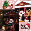 4 Pcs Christmas Reindeer Stable Door Cover Cute Front Door Xmas Decorations Elk Reindeer Hanging Banner Backdrop for Home Decor Holiday Photo Booth Props