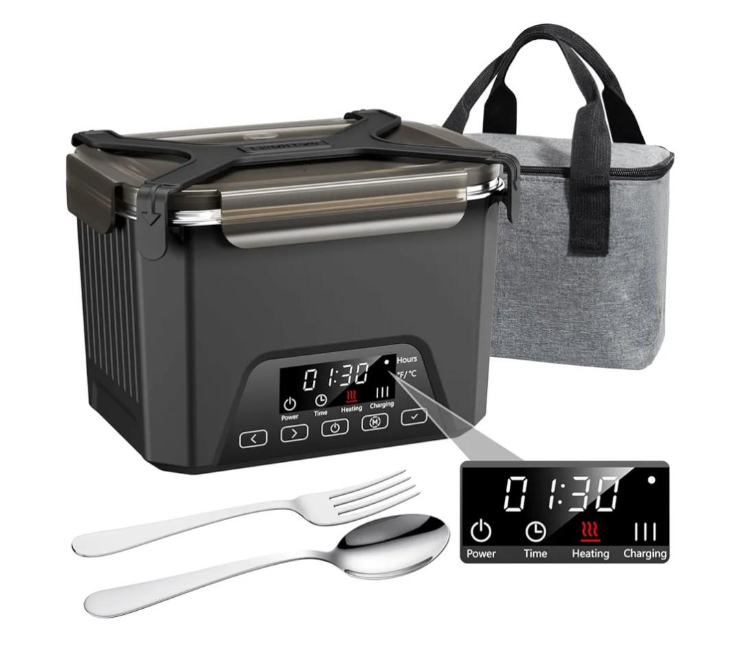 Cordless Electric Lunch Box, 1.2L Self Heating Lunch Box Battery Powered with Automatic Heating, BPA Free, Meal Prep Friendly, Portable Food Warmer for Work, Construction, Truck & Travel (Black)