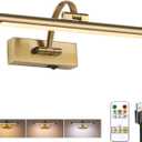 Tassuowell Wireless Picture Lights for Wall Rechargeable, Battery Operated Art Light for Paintings, 3CCT Dimmable, 15.7" Brass Finish with Remote, Rotatable Gallery Light for Pictures Display